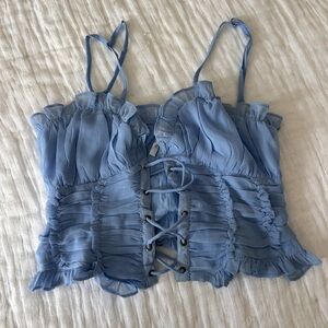 ASOS Light Blue Ruffled Lace-Up Blouse